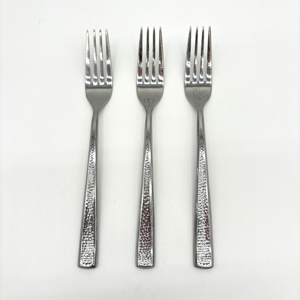 Hammered Texture Stainless Steel Salad Forks Set Modern Minimalist Flatware 3pc